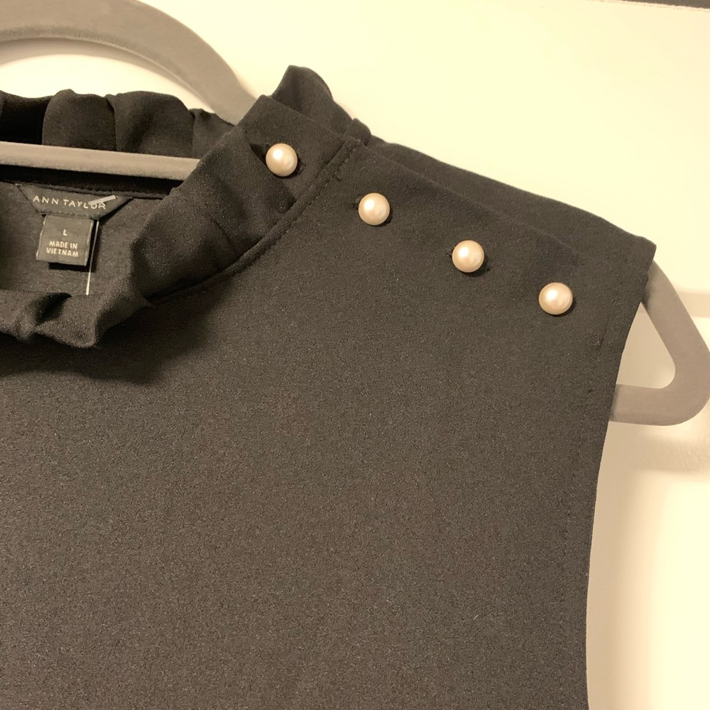 Ann Taylor Pearlized Button Ruffle Neck Top - Picture 4 of 8